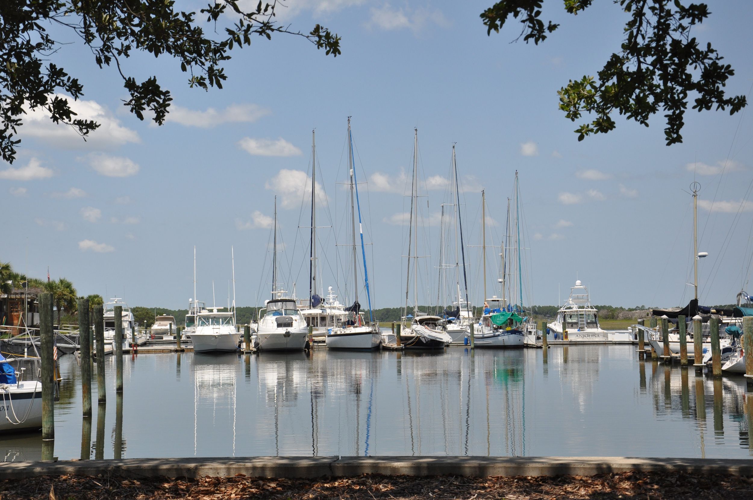 White sail boats parked in marina during the day.